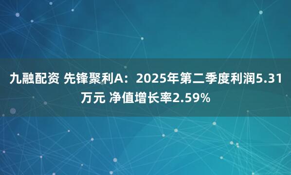 九融配资 先锋聚利A：2025年第二季度利润5.31万元 净值增长率2.59%